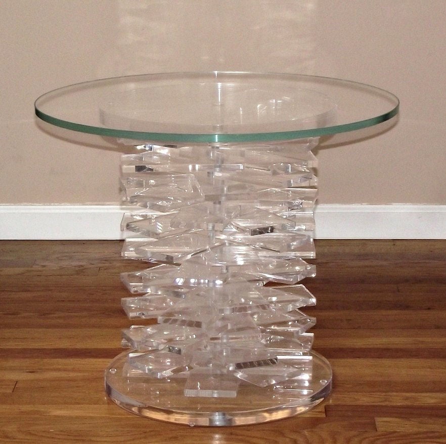 Late 20th Century Occasional Table w/ Adjustable Stacked Lucite Base & Glass Top