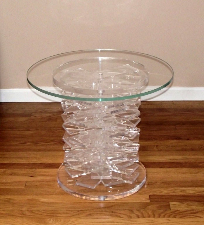 Occasional Table w/ Adjustable Stacked Lucite Base & Glass Top 1