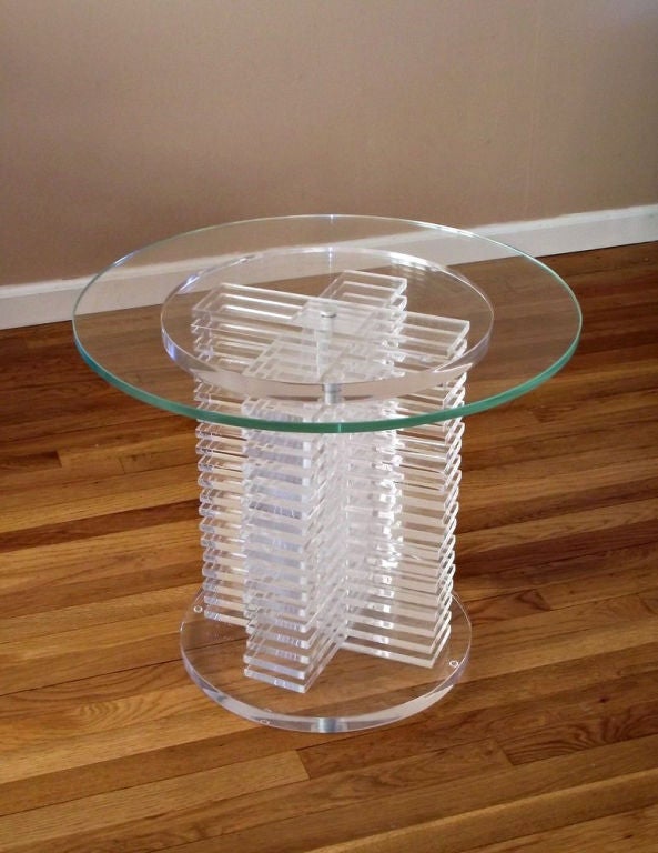 Occasional Table w/ Adjustable Stacked Lucite Base & Glass Top 4
