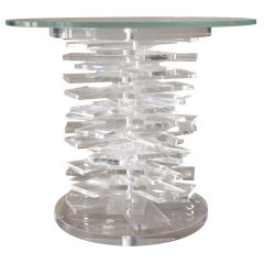 Occasional Table w/ Adjustable Stacked Lucite Base & Glass Top