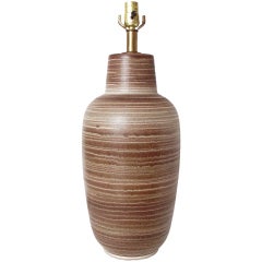 Mid Century Chocolate Glaze Ceramic Striped Table Lamp by Design Technics 3