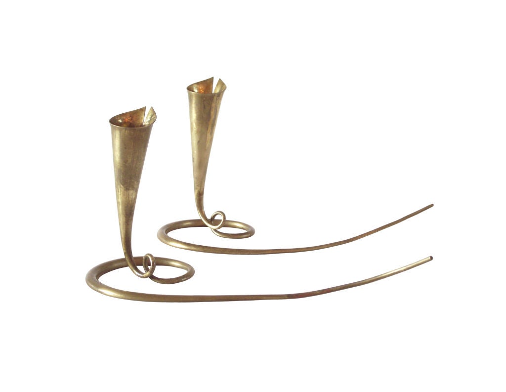 American Serpentine Candlesticks in Hand-Wrought Brass by Daniel Miller