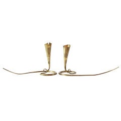 Serpentine Candlesticks in Hand-Wrought Brass by Daniel Miller