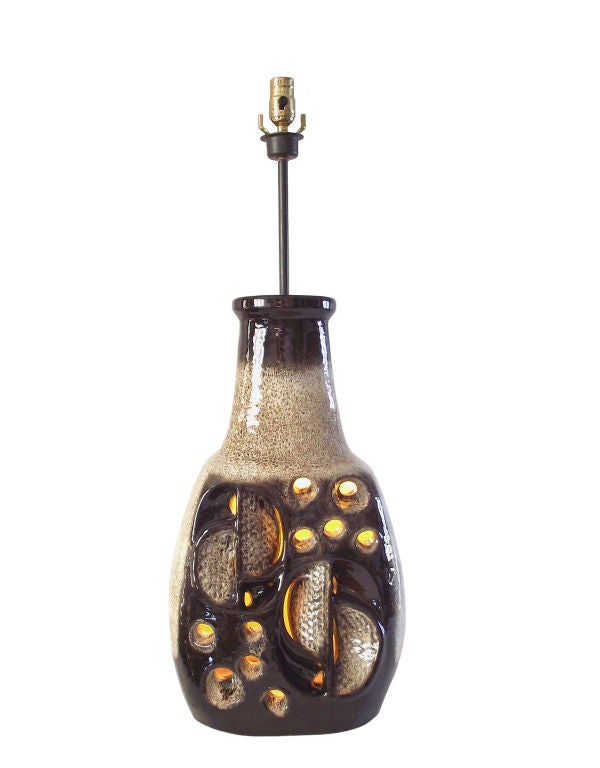 Mid-20th Century Wild German Pottery Lamp with Illuminated Base
