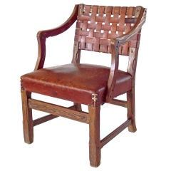 Vintage Unusual Oak and Leather Chair