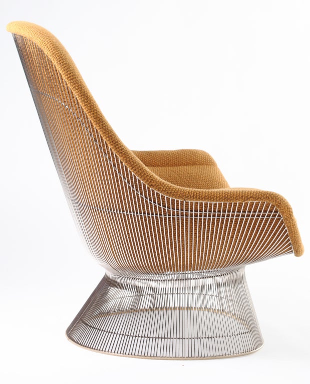 American Warren Platner High Back Lounge Chair in Goldenrod and Chrome