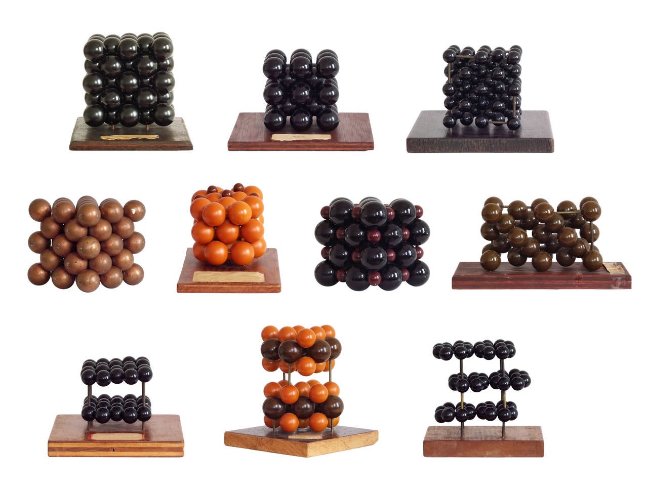 This is a one of a kind grouping of twenty-three (23) hand-built molecular structures / sculptures from Harvard University that we acquired from a private scientific collection in New England. Each one was handcrafted by Harvard graduate students