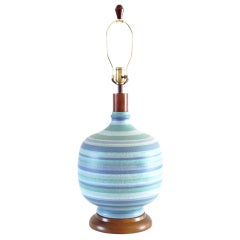 Large 1950s Striped Ceramic Table Lamp
