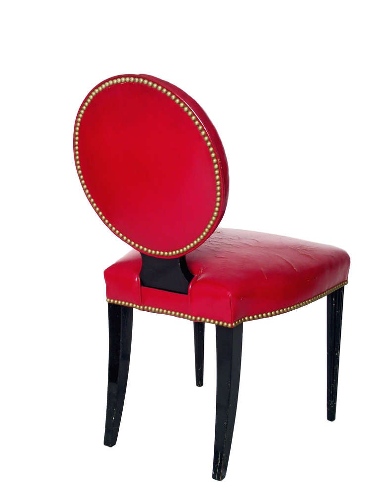 1940s Balloon Back Chair in Red Leather by Grosfeld House