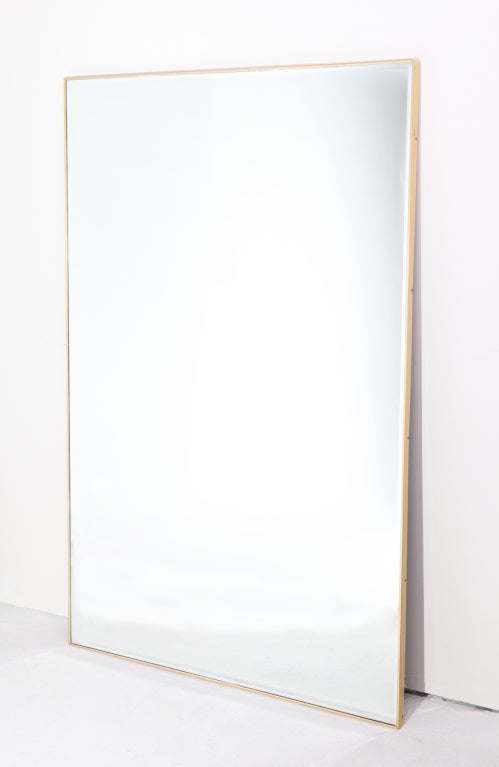 American 1950s Beveled Edge Mirror in Thin Brass Frame