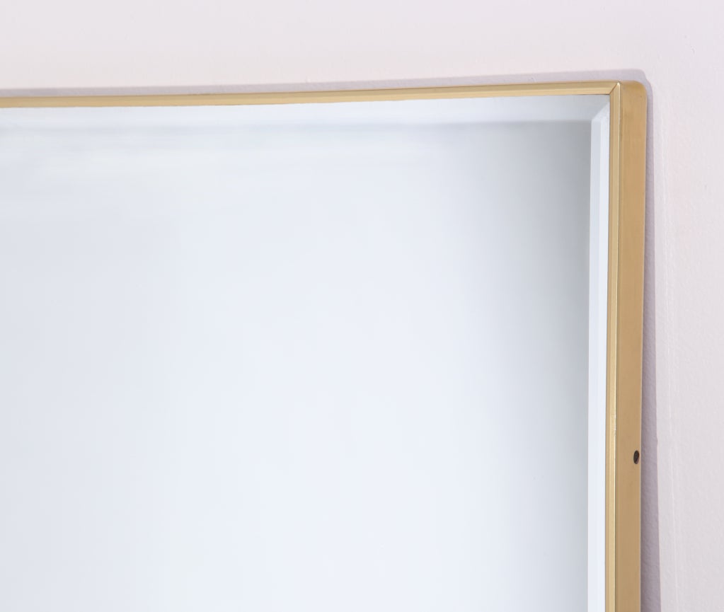 Mid-20th Century 1950s Beveled Edge Mirror in Thin Brass Frame