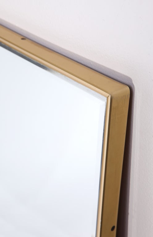 1950s Beveled Edge Mirror in Thin Brass Frame 1