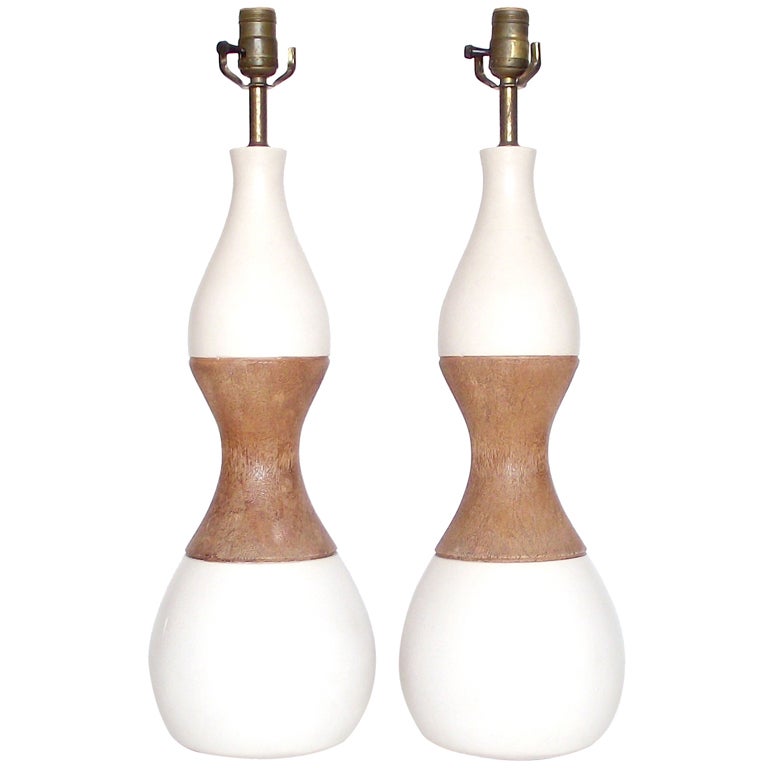 Pair of 1950s Ceramic Faux Bois Table Lamps