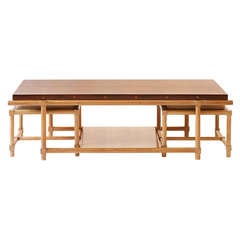 Rare Tommi Parzinger Cocktail Table with Pull-Out Stools and Side Tables 8