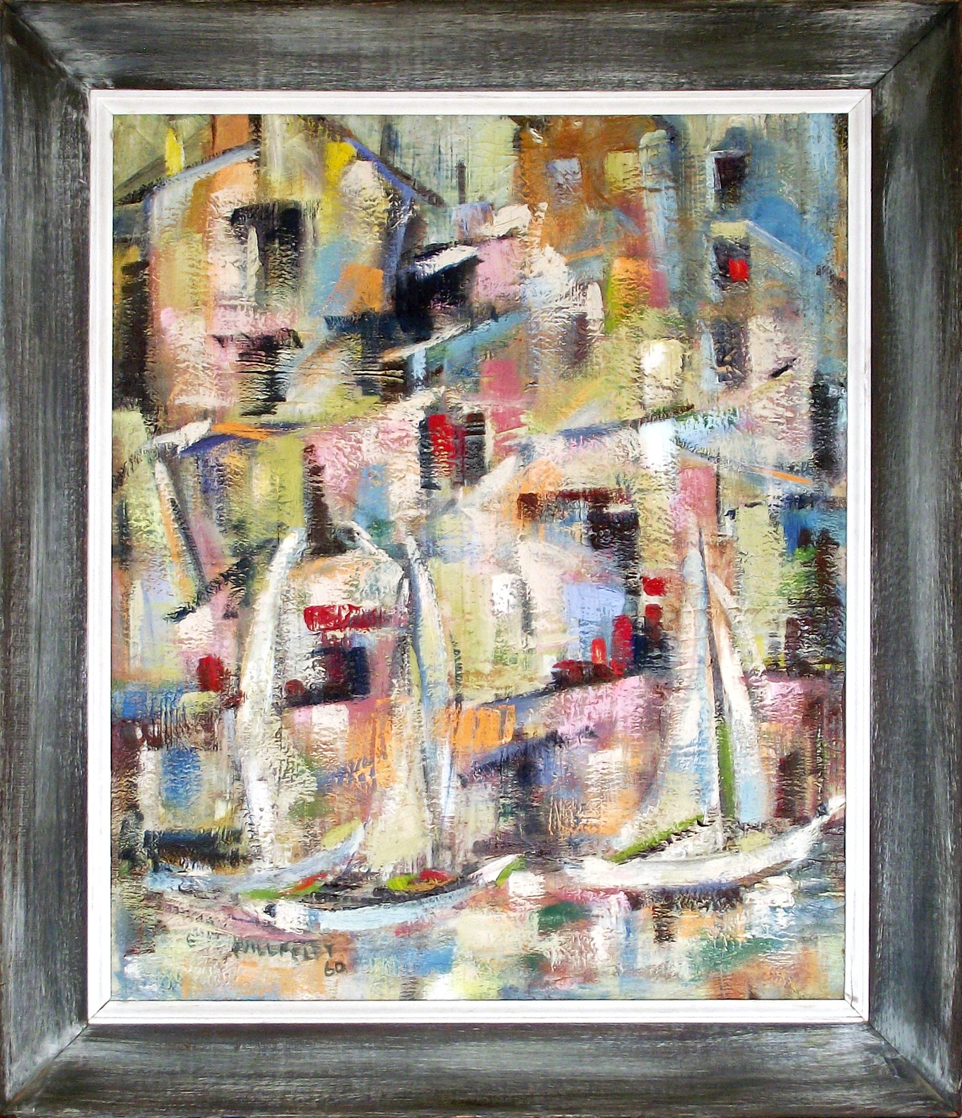 1960 Maritime Scene, Abstract Oil Painting, Signed