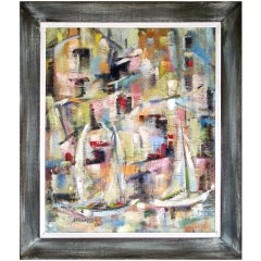 1960 Maritime Scene, Abstract Oil Painting, Signed