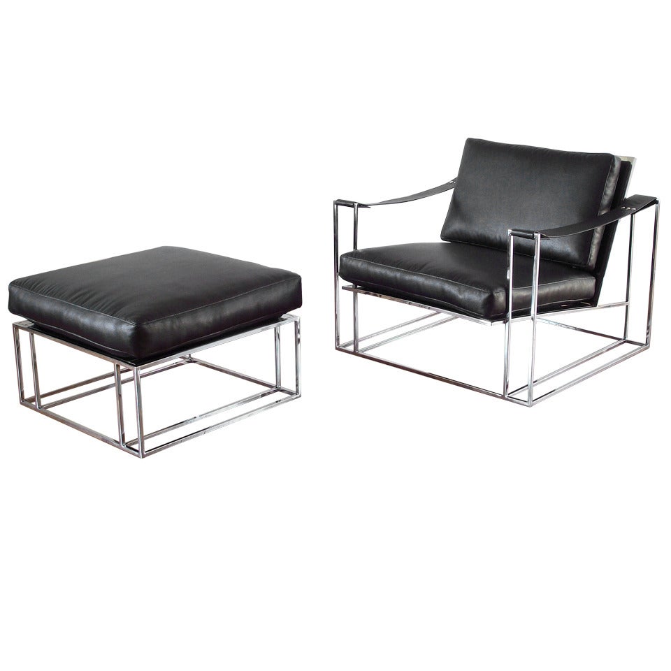 Milo Baughman Floating Lounge Chair and Ottoman in Chrome, 1972