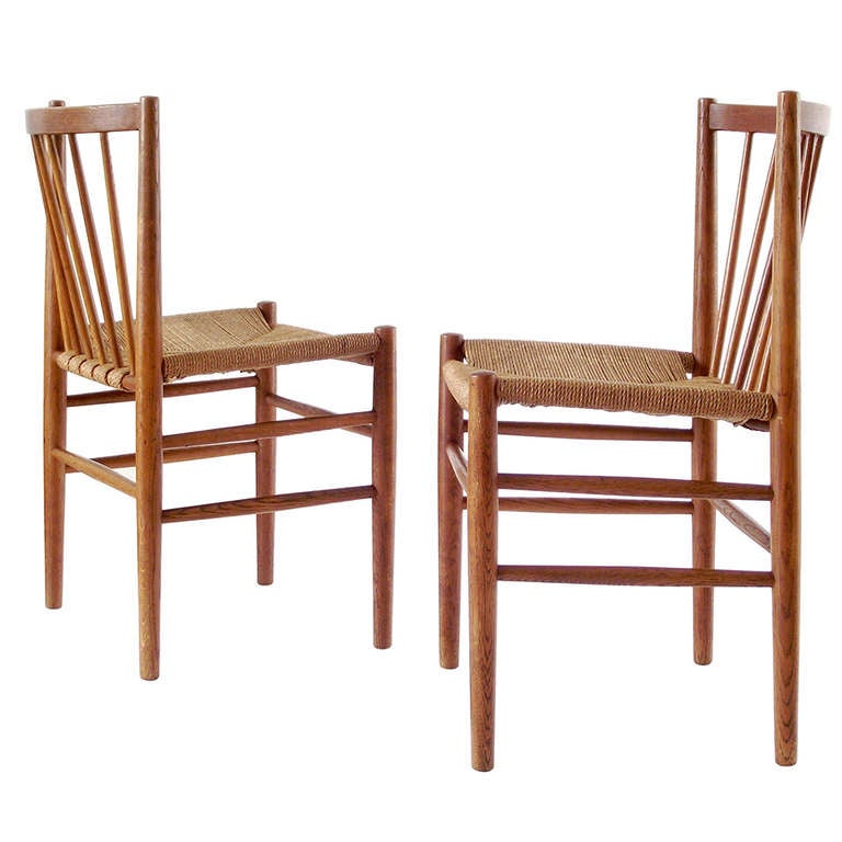 Pair of Danish Modern Oak Chairs with Woven Seats by Jørgen Baekmark at