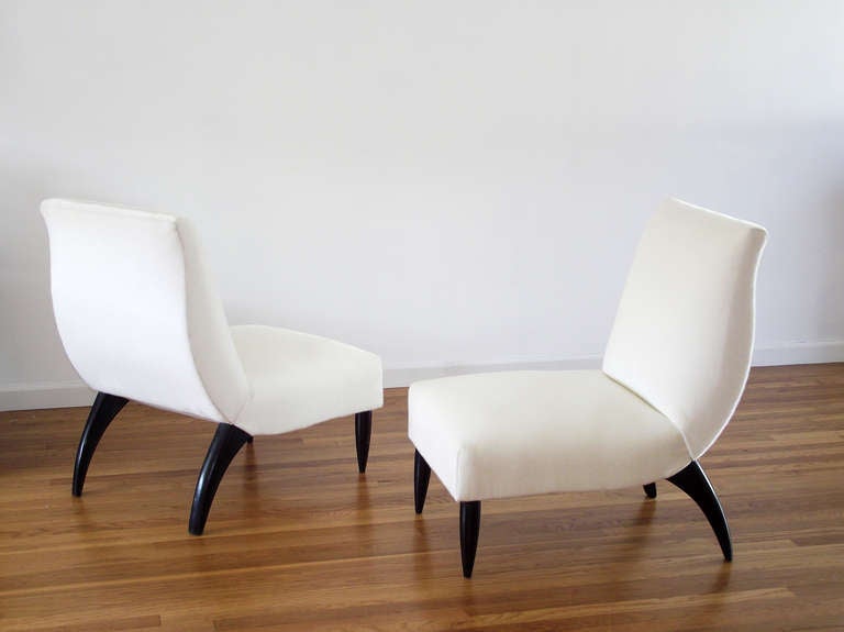 Pair of Italian Slipper Chairs Attributed to Guglielmo Ulrich 2