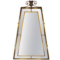Antique Trapezoidal Wall Mirror in Gilt Iron with Shield Decoration
