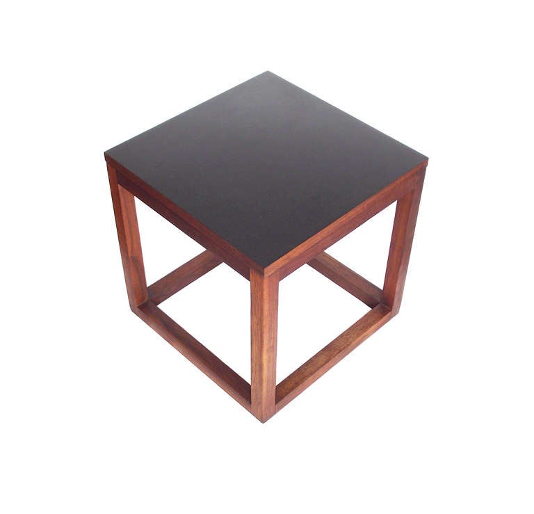 American Pair of 1960s Open Cube Side Tables in Teak