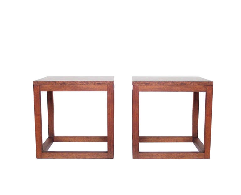 Mid-Century Modern Pair of 1960s Open Cube Side Tables in Teak