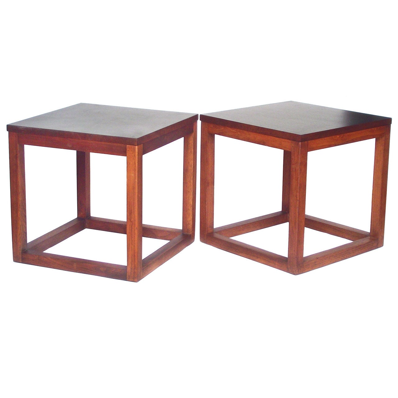 Pair of 1960s Open Cube Side Tables in Teak