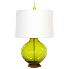 1950s Green Glass Table Lamp by Wayne Husted for Blenko