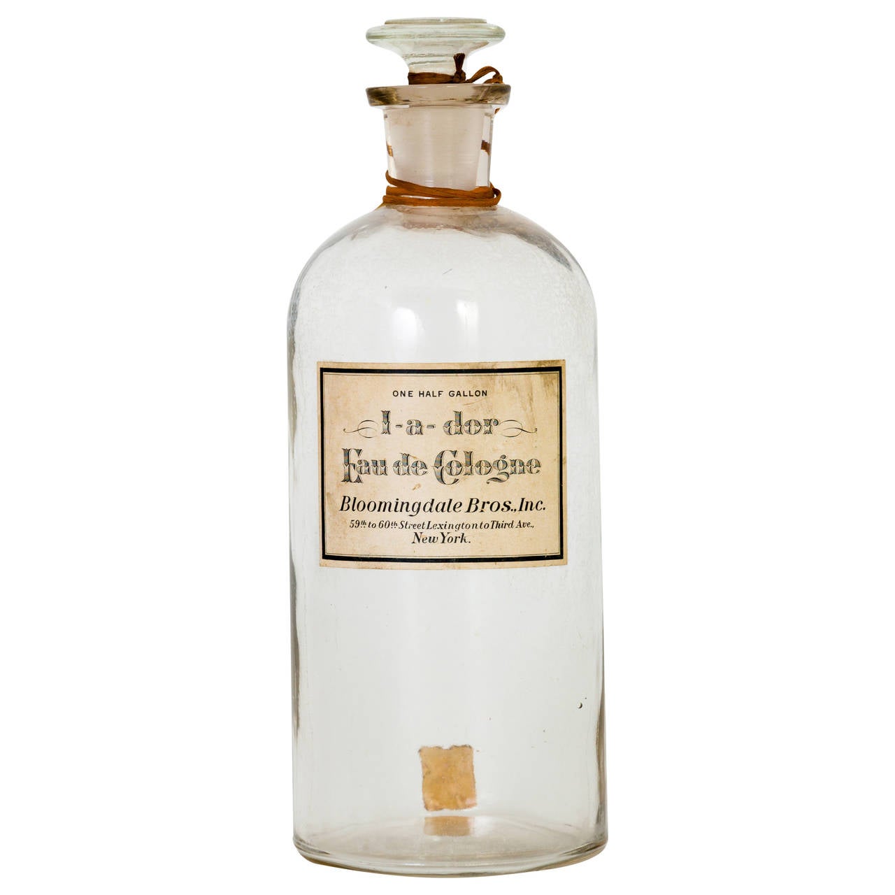 Antique Bloomingdale Brothers Eau de Cologne Glass Dramming Bottle For