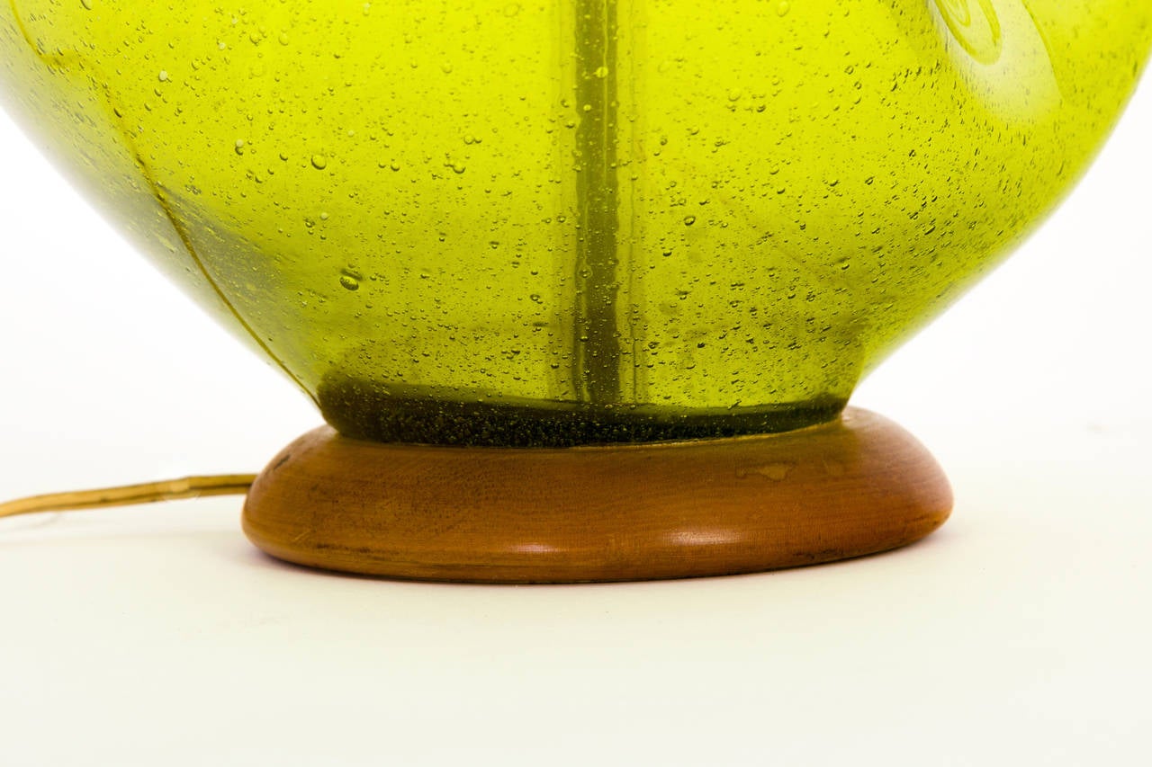 Mid-Century Modern 1950s Green Glass Table Lamp by Wayne Husted for Blenko