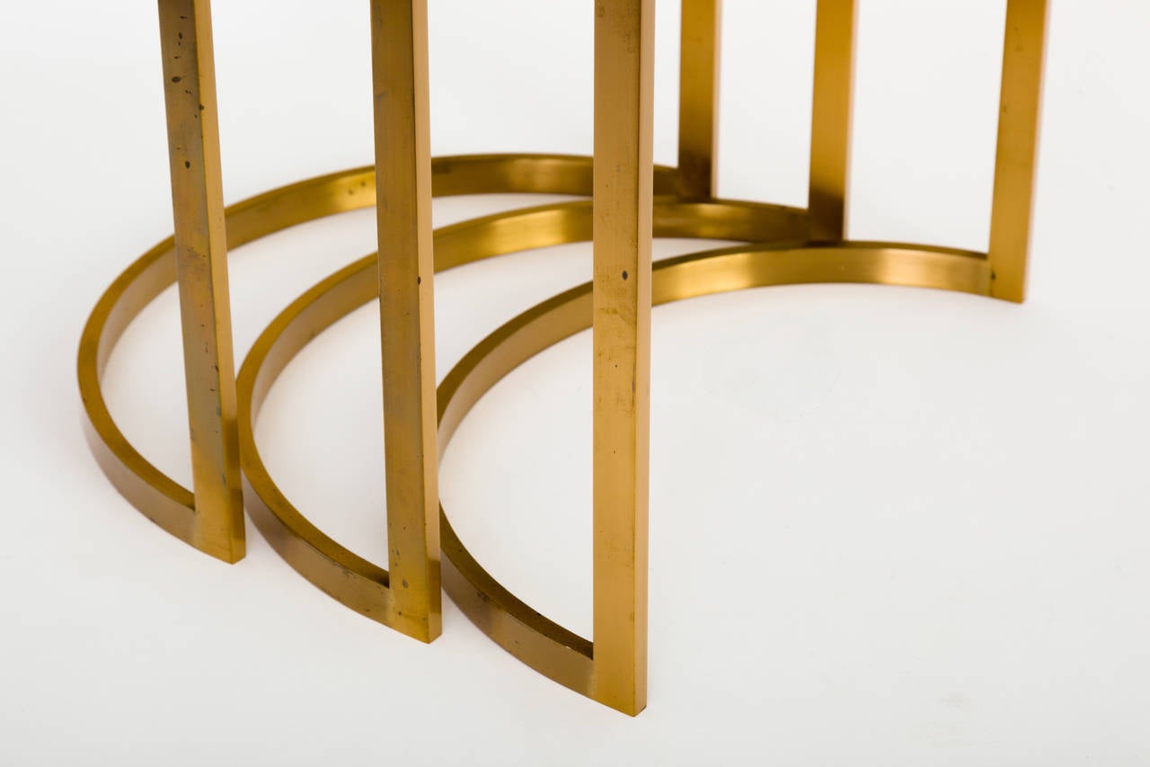 Set of Three 1960s Modern Nesting Tables in Brass and Glass 3