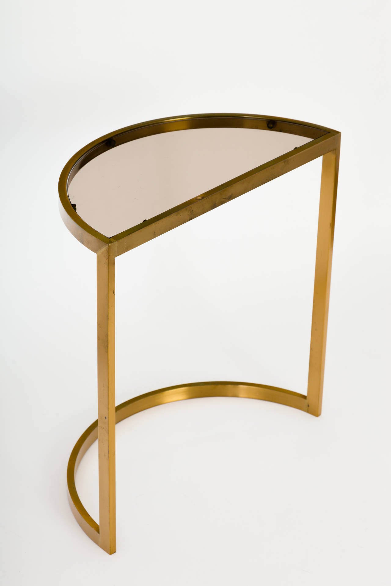 Set of Three 1960s Modern Nesting Tables in Brass and Glass 1