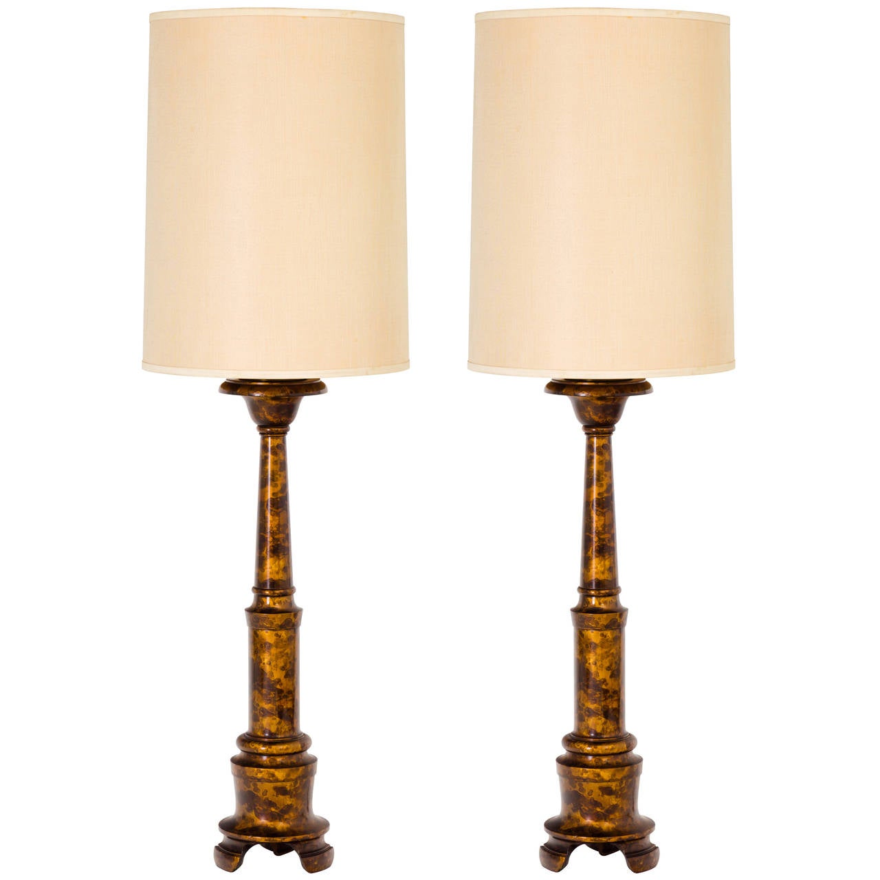 Tall Pair of 1950s Baluster Form Lamps with Oil Drip Lacquered Finish