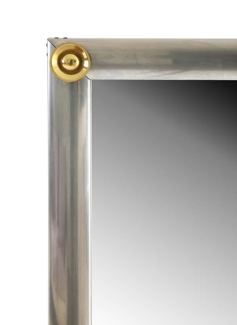 Mirror in Polished Nickel with Brass Medallions, circa 1960 at 1stdibs