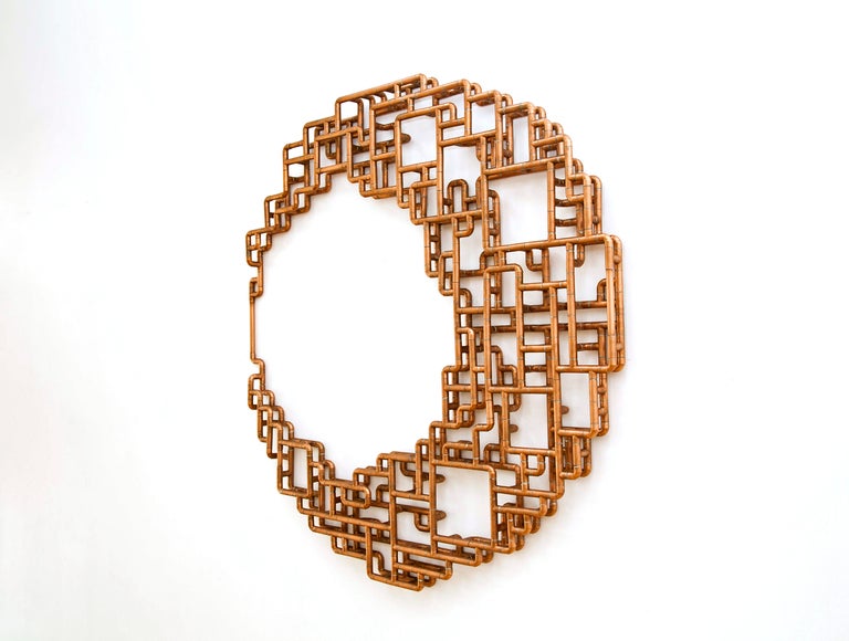 Title: Untitled, #22 (selenoglyph)
Year: 2012

A large-scale, visually-arresting, wall-mounted sculpture executed entirely in 1/2 inch copper tubing, representing the moon at its most serene and radiating a calm, even light. Meticulously