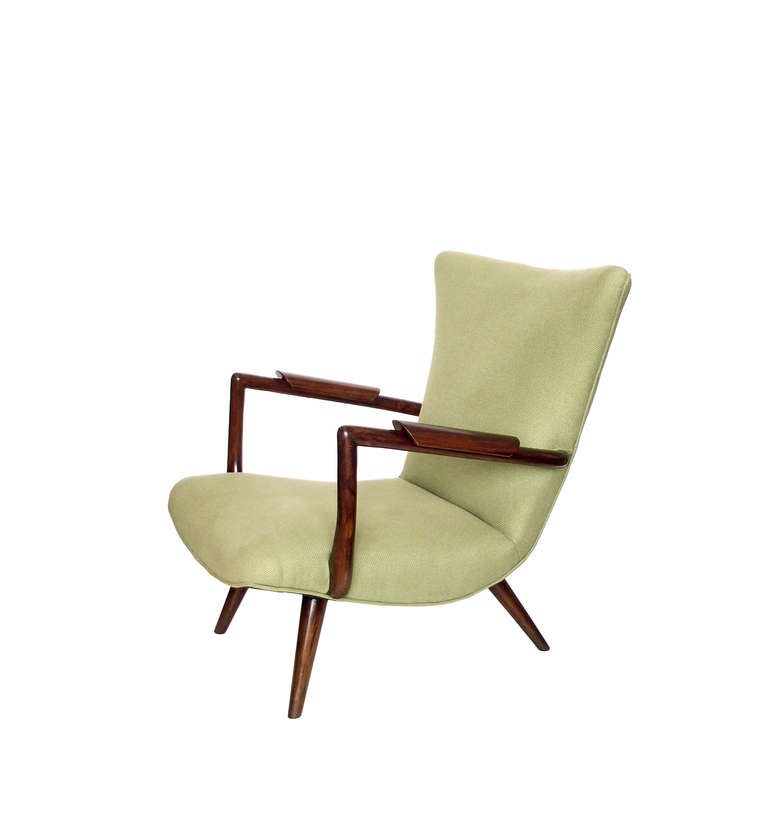Mid-Century Modern 1950s Sculptural Solid Wood Lounge Chair with Espresso Stain