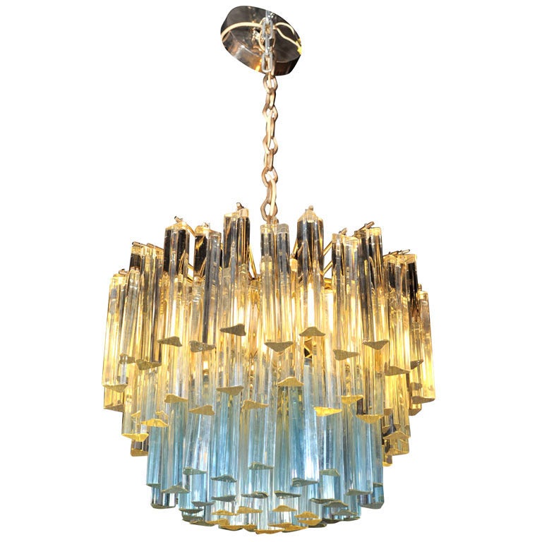 Murano Glass Chandelier with White and Blue Crystals by Camer