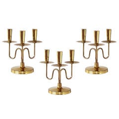 Trio of Solid Brass Candelabra by Tommi Parzinger