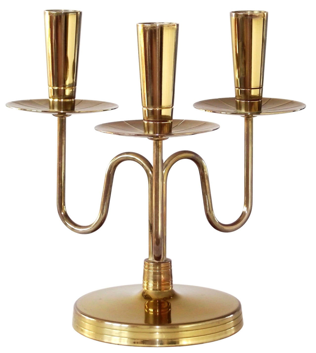 Mid-Century Modern Trio of Solid Brass Candelabra by Tommi Parzinger