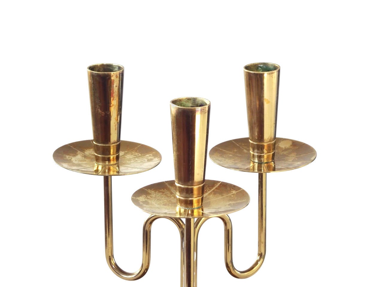 American Trio of Solid Brass Candelabra by Tommi Parzinger