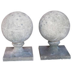 Pair of Extra-Large English Garden Stone Ball Copings