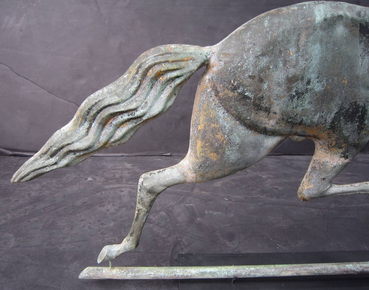 Copper American Galloping Horse Weathervane on Stand