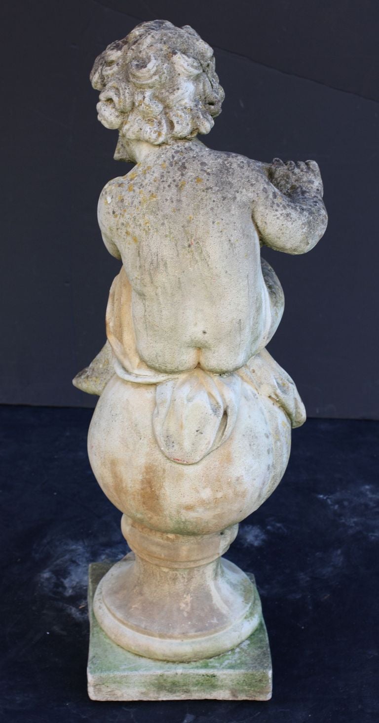 20th Century English Garden Stone Figure of a Child Playing Flute