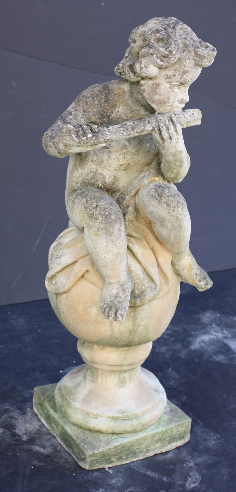 English Garden Stone Figure of a Child Playing Flute 2