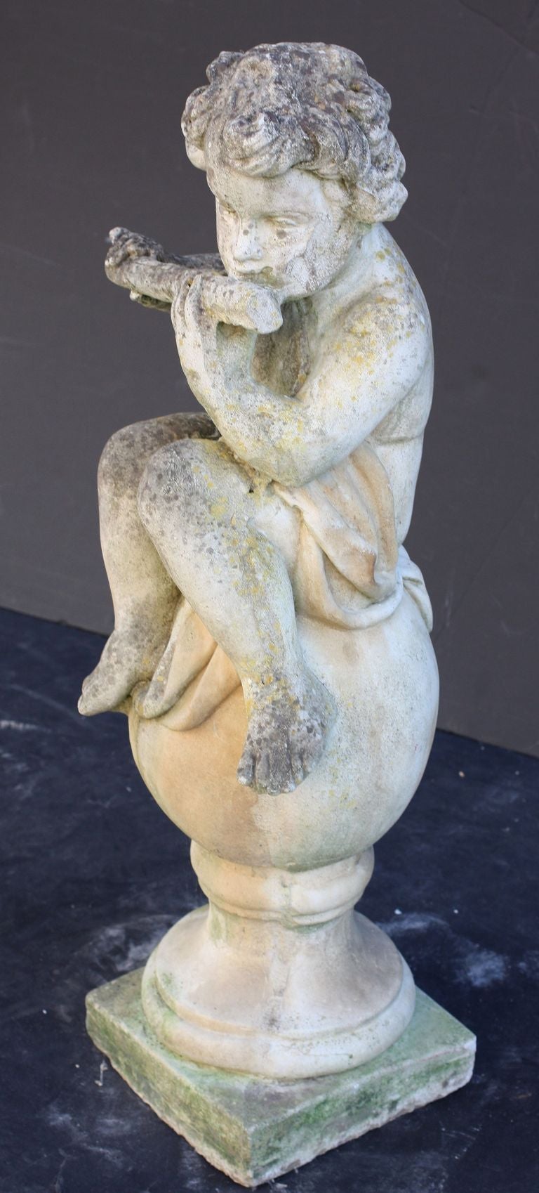 English Garden Stone Figure of a Child Playing Flute 1
