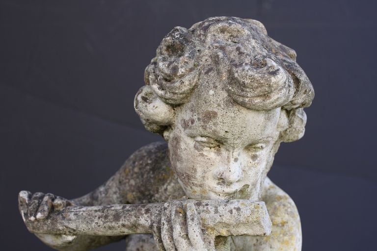 English Garden Stone Figure of a Child Playing Flute 3