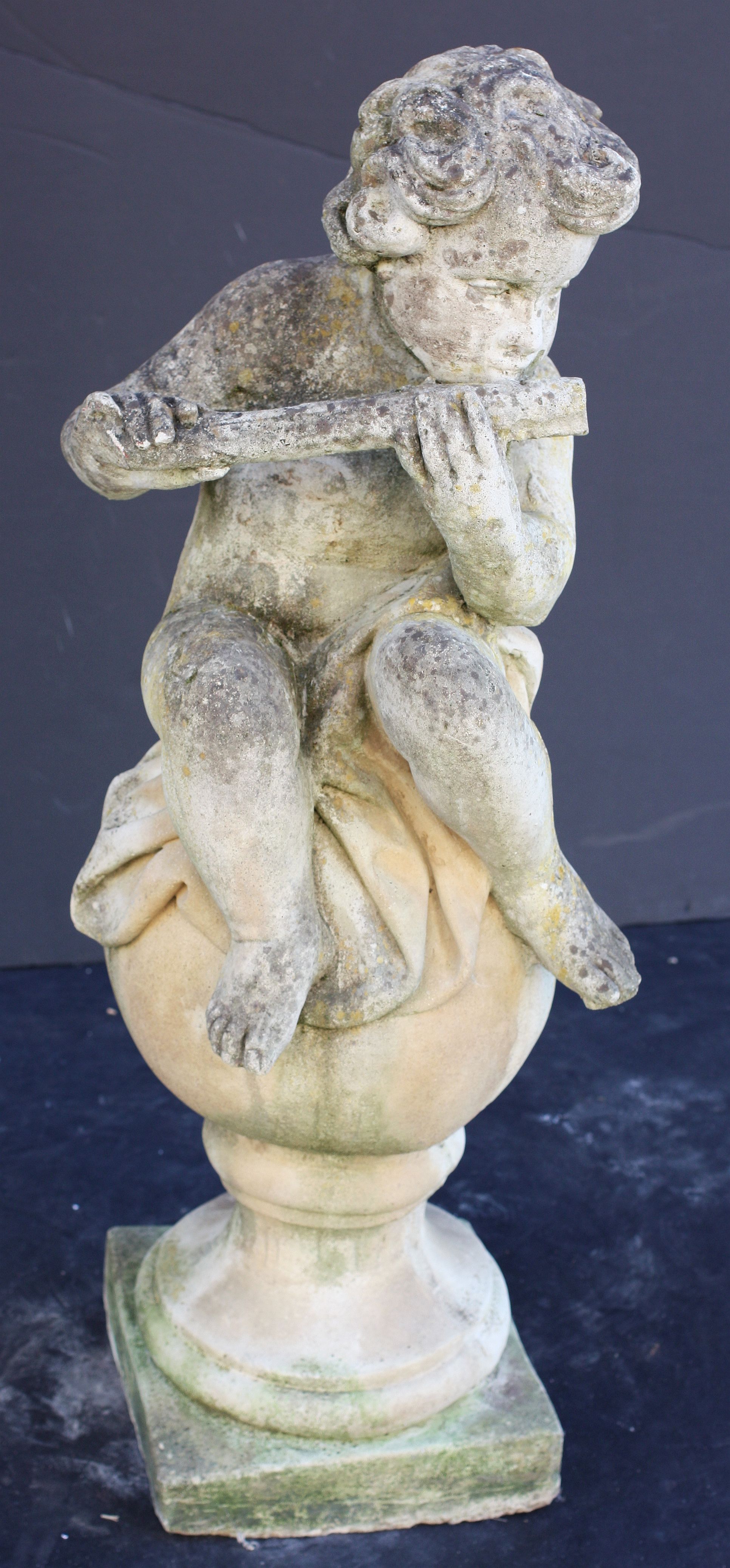 English Garden Stone Figure of a Child Playing Flute