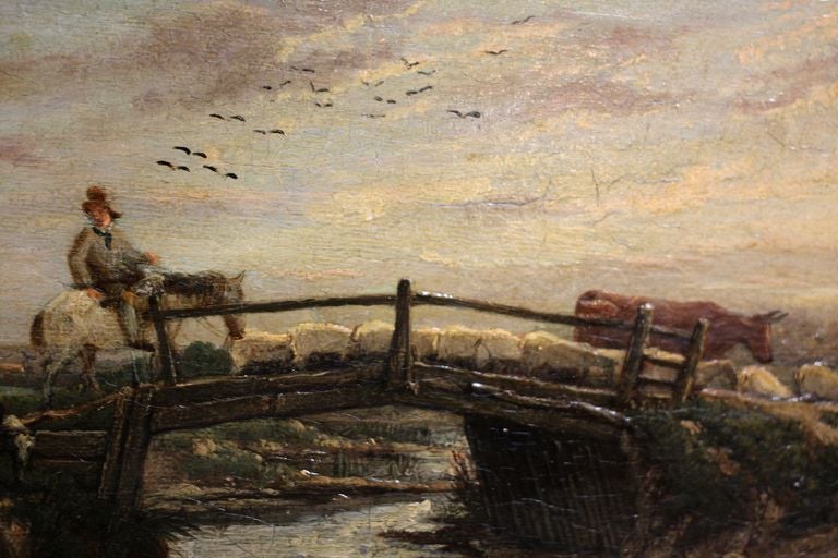 British English Oil Painting of Boys Fishing by D. Cox