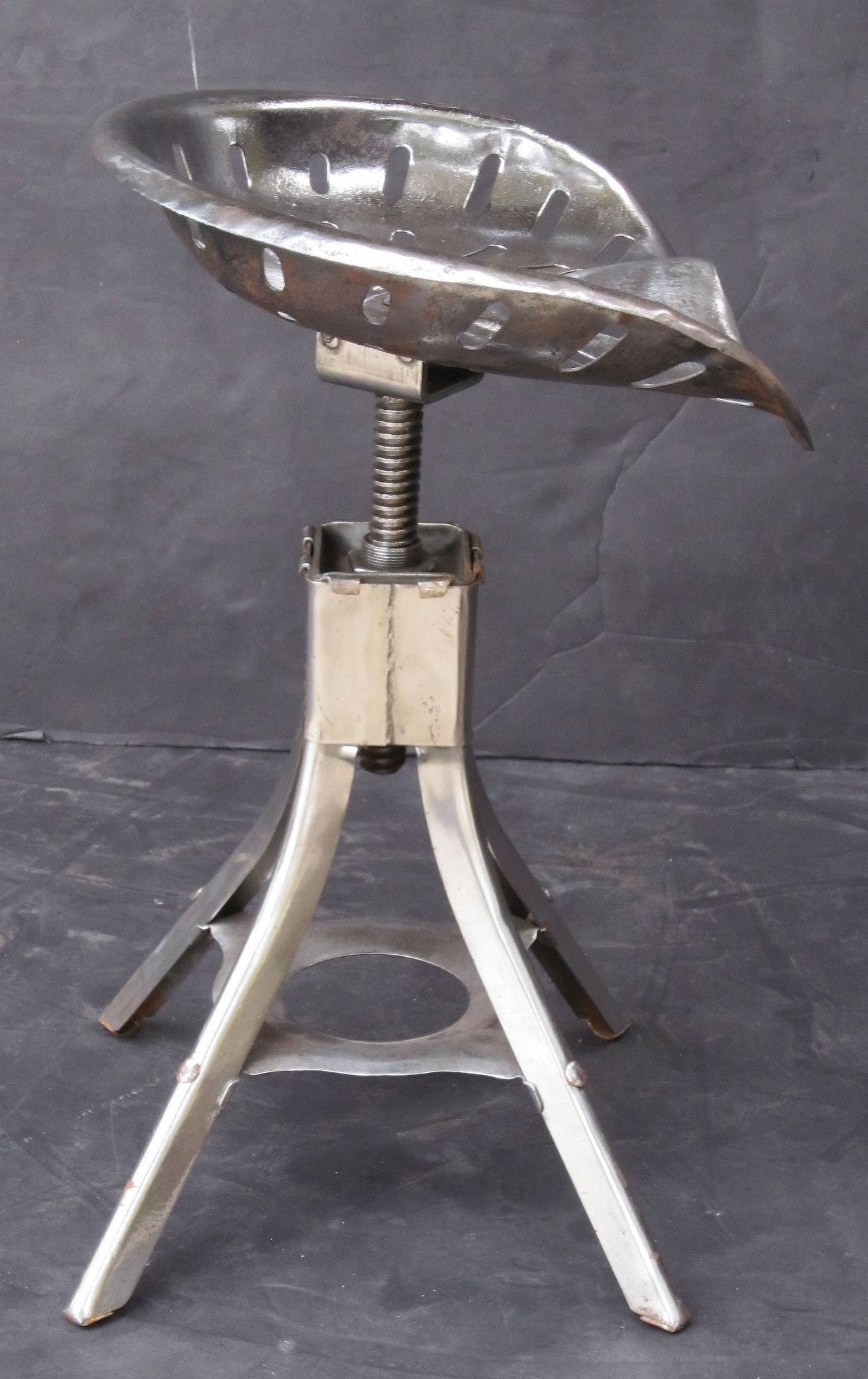 Tractor Seat Stool of Polished Steel from England In Good Condition For Sale In Austin, TX