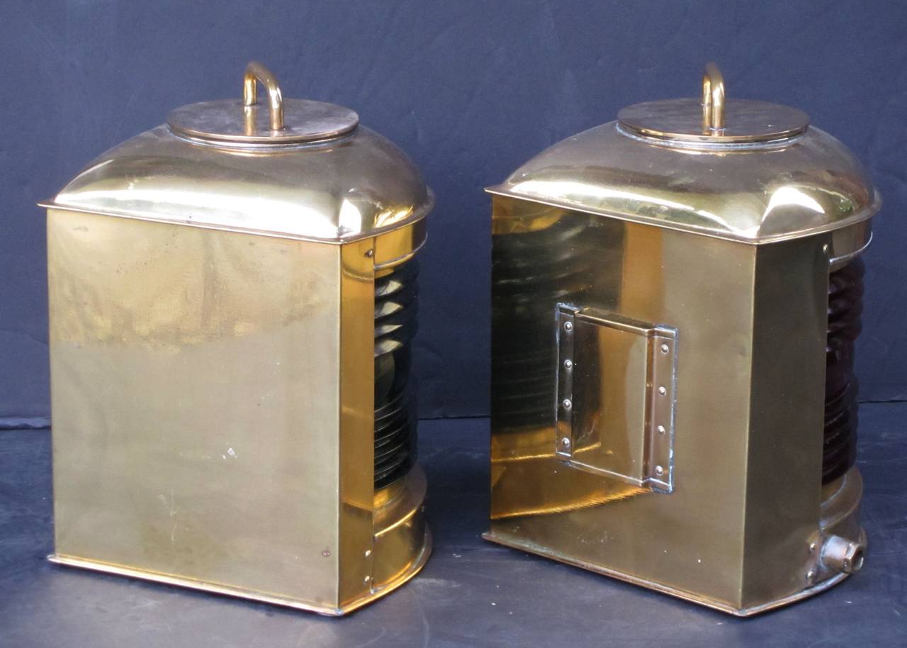 Brass Pair of Large Port and Starboard Ship's Lanterns